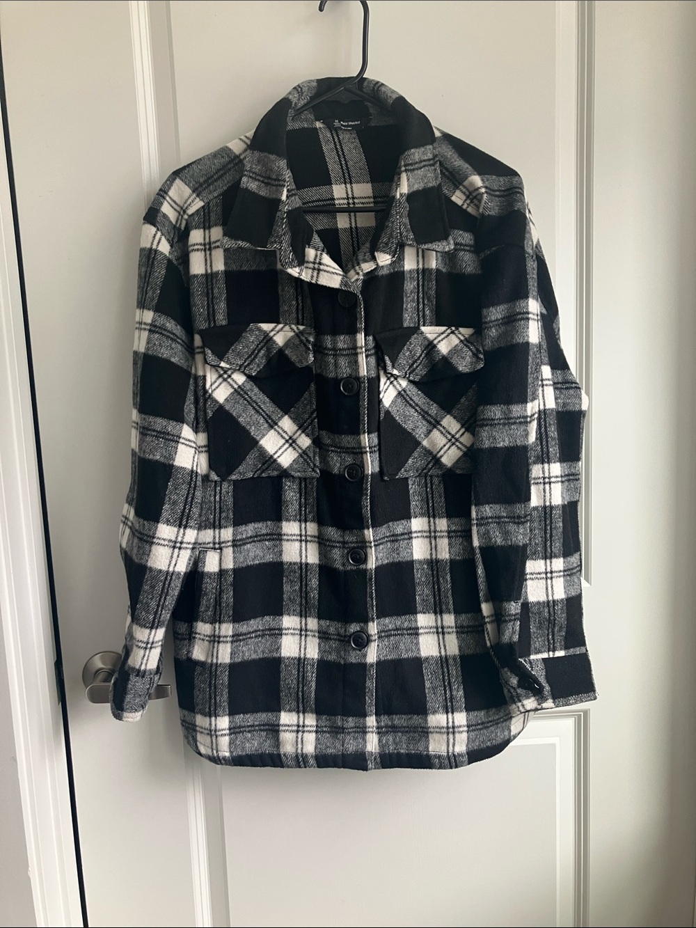 Black and White Plaid Utility Shacket Jacket